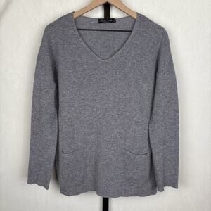 Claudia Nichole Cashmere Sweater Women's Medium Blue V-Neck Pockets Lagenlook